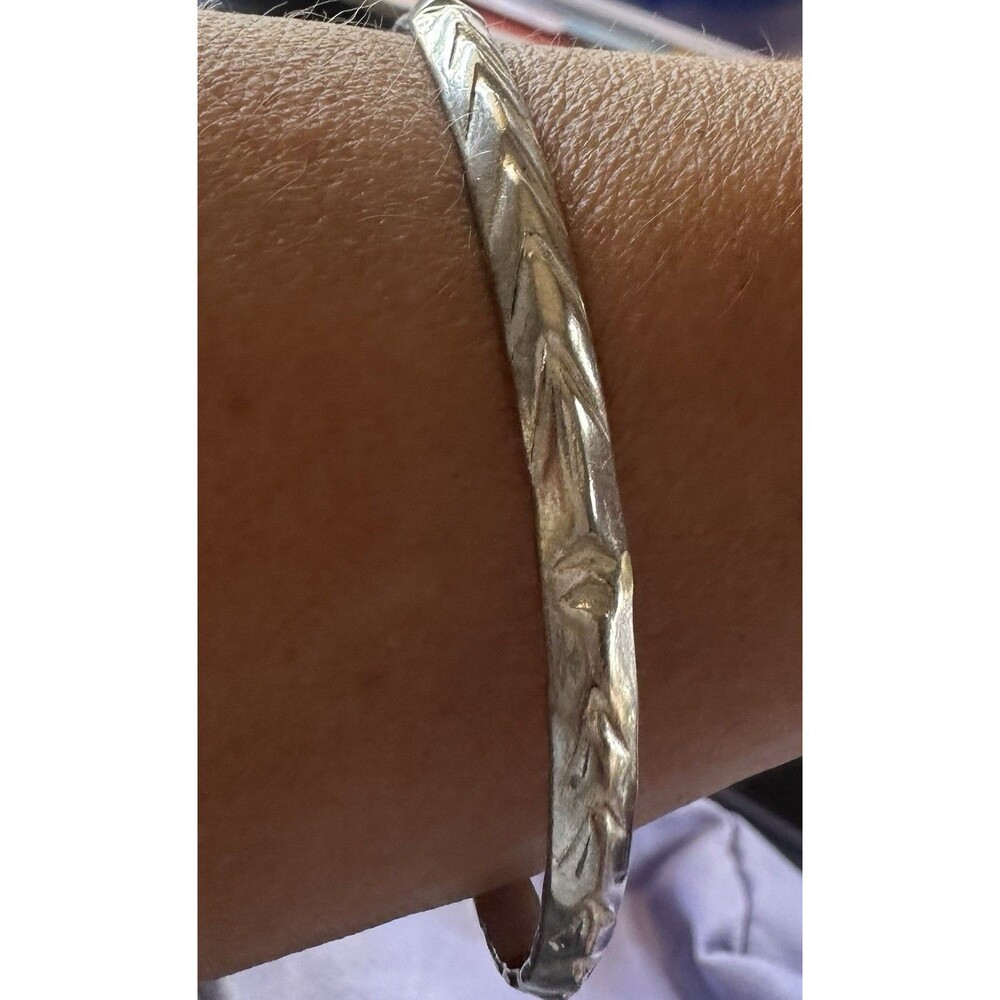 Vintage Sterling Silver Etched Bangle Bracelet 925 Stackable Slip-On 15.9g - Picture 5 of 8